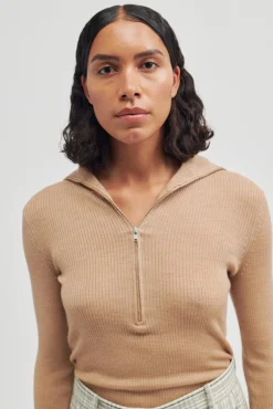Clearance Abida Knit T-Neck Kvinde Strik Og Cardigans